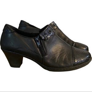Rieker black genuine soft leather zipper round toe heeled shoes size 9 VGUC